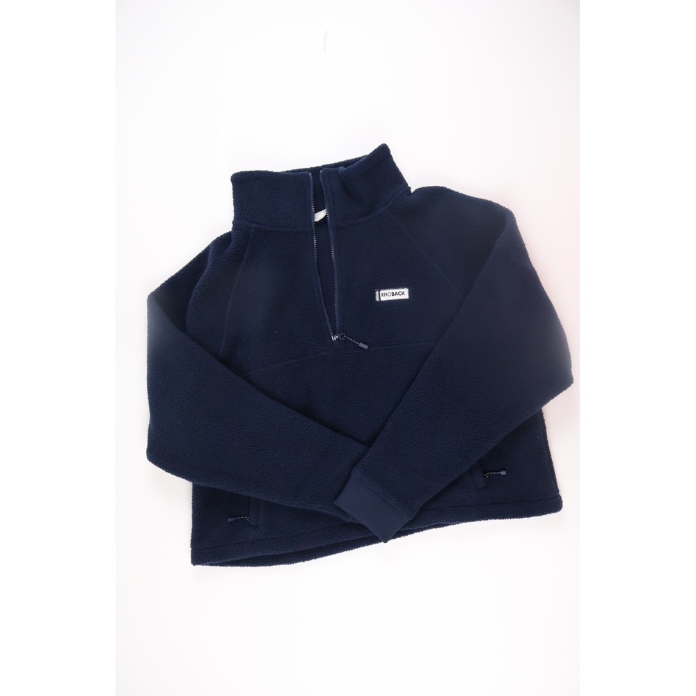 Rhoback Womens Pullover Fleece Quarter Zip Navy Blue Solid Medium Excellent